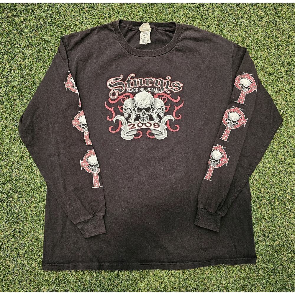 2009 Sturgis Black Hills Rally 69th Annual Black Red Skull Shirt L Large 2000s